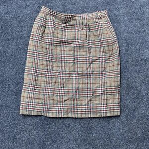Vintage Pendleton Skirt Womens 12 Brown Red Blue Plaid Wool Pencil Made USA 90s